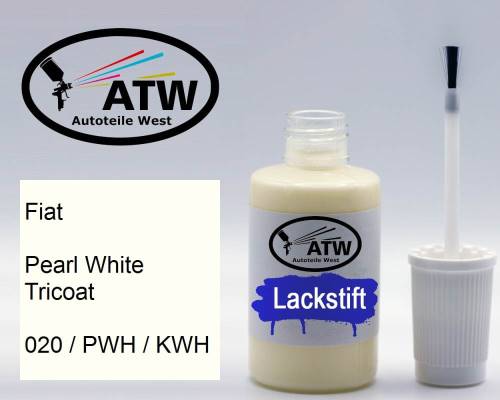 Fiat, Pearl White Tricoat, 020 / PWH / KWH: 20ml Lackstift, von ATW Autoteile West.